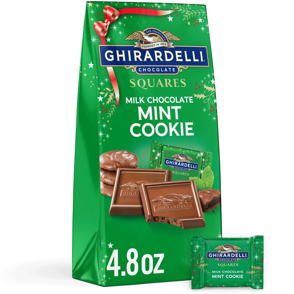 Case of 12 Ghirardelli Christmas Milk Chocolate Mint Cookie Squares Bag - 4.8oz Bb 7/31/25