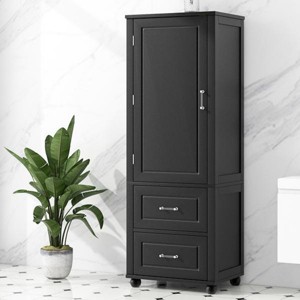 61 Inch Tall Bathroom Storage Cabinet, Bathroom Cabinets With 2 Drawers And Adjustable Shelf, Bathroom Cabinets Modern-Cuddlewood - 1 of 4