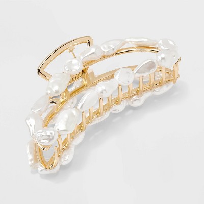 Metal with Pearl Claw Hair Clip - A New Day&#8482; White