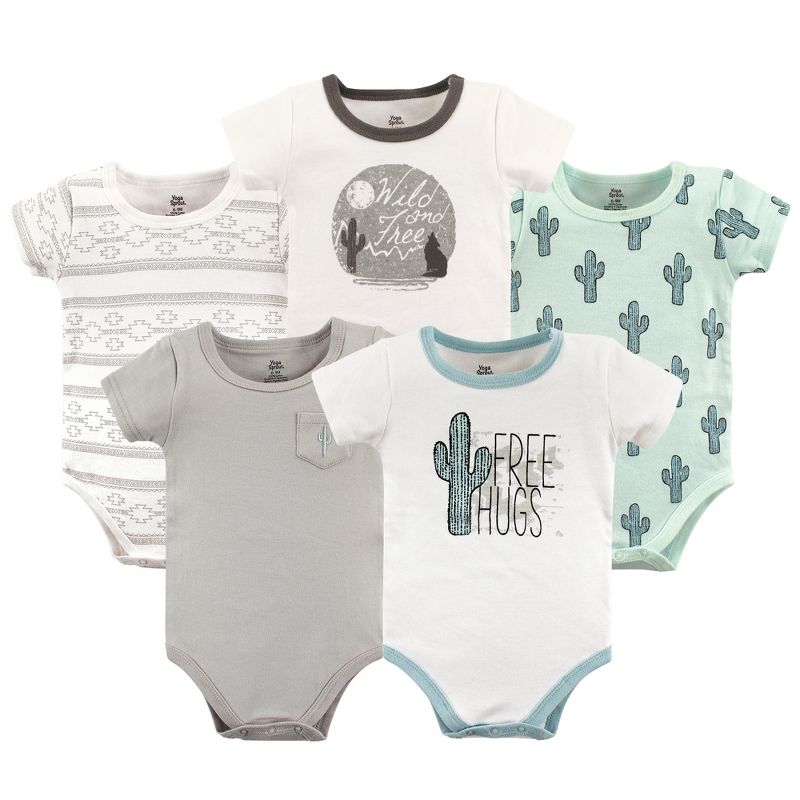 Yoga Sprout Baby Boy Cotton Bodysuits 5pk, Free Hugs, 1 of 2