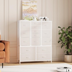 15-Drawer Dresser, Tall Storage Organizer with Metal Frame and Wood Tabletop, Fabric Chest of Drawers for Living Room, Multi-Functional Storage Unit - 1 of 4