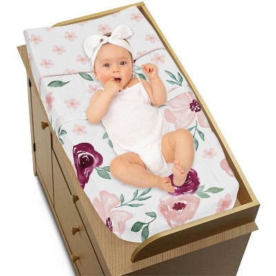 Burgundy and Pink Watercolor Floral Microfiber Changing Pad Cover