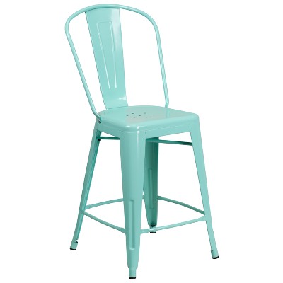 24" Riverstone Furniture Collection Metal Outdoor Counter Height Barstool Mint Green