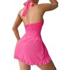 Clotth Women's Ruffle Sheer Mesh Lingerie - Dress with Thong 2 Piece, Halter Open Front Mesh Lace Babydoll Lingerie, Pink - 2 of 4