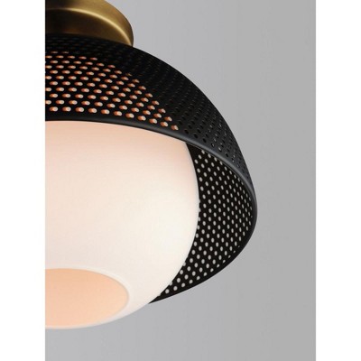 Matte Black and Satin Brass Globe Flush Mount with White Glass Shade