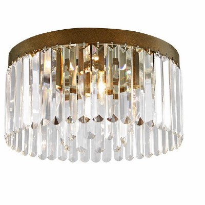 Hand Painted Bronze 5-Light Flush Mount with Crystal Shade