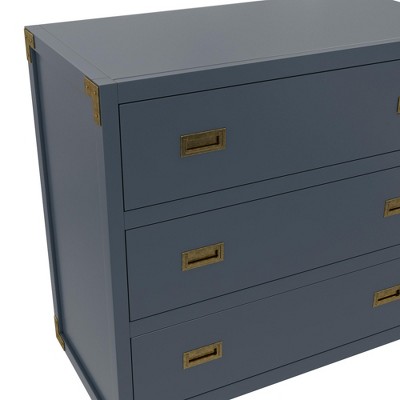 Graphite Blue Wooden Nursery Dresser with Brass Handles