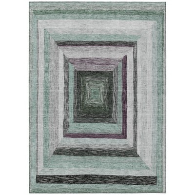 Pale Aqua Ivory And Gray Geometric Washable Indoor Outdoor Area Rug