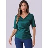 Allegra K Women's Short Sleeve Tie Back Ruched Casual Satin V Neck Blouse - image 4 of 4