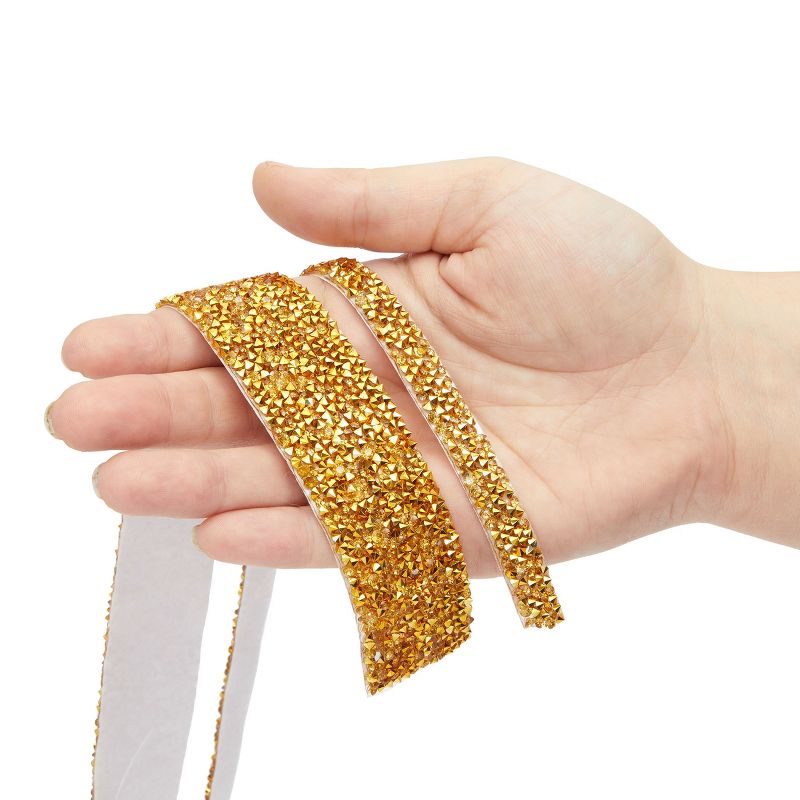7 Rolls Crystal Rhinestone Adhesive Strips for Crafts, Decor, Gifts (4 Sizes, Gold), 3 of 9