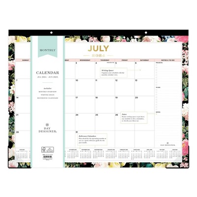 Day Designer  2024-25 Monthly Desk Pad 17&#34;x22&#34; Trim Tape with Perforation Les Fleurs
