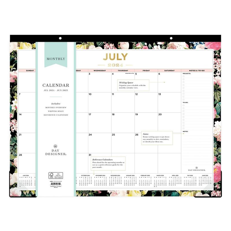 Day Designer  2024-25 Monthly Desk Pad 17&#34;x22&#34; Trim Tape with Perforation Les Fleurs, 3 of 4