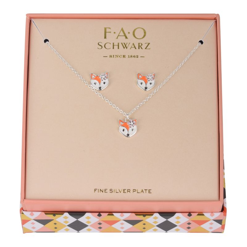 FAO Schwarz Silver Tone Fox Necklace and Earring Set, 2 of 3