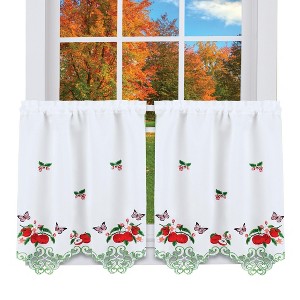 Collections Etc Embroidered Apples and Butterflies Tiered Kitchen Curtains - 1 of 3