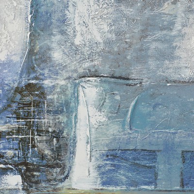 55" x 28" Blue and Gray Abstract Canvas Wall Art with Silver Frame