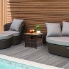 22'' Outdoor Wicker Side Table with Umbrella Hole & Storage Space, Square PE Rattan End Table Brown - 3 of 4