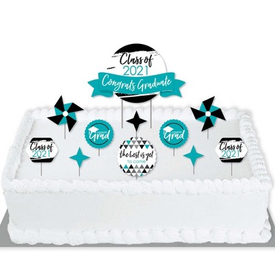 Big Dot of Happiness Teal Grad - Best is Yet to Come - 2021 Turquoise Grad Party Cake Decorating Kit - Congrats Graduate Cake Topper Set - 11 Pieces