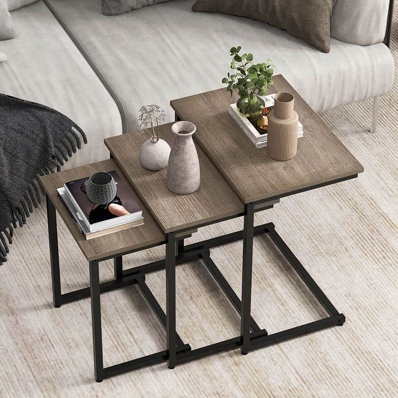 Tangkula 3 Pcs Nesting Coffee End Table Set Stacking Side Nightstand Living Room, 2 of 11