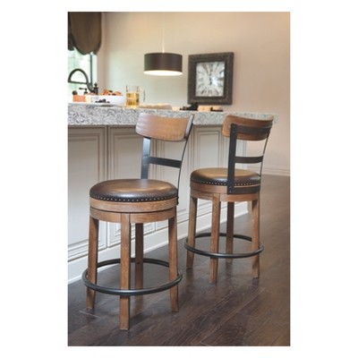 Rustic Gray Swivel Counter Height Bar Stool with Metal Accents