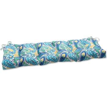 60" x 18" Outdoor/Indoor Blown Bench Cushion Amalia Paisley Blue - Pillow Perfect
