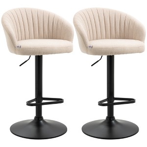 Adjustable Swivel Bar Stools Set of 2 with Linen-Touch Fabric Seat and Steel Base for Kitchen or Home Bar - 1 of 4