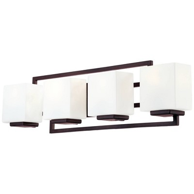 Bronze 30" Geometric 4-Light Wall Fixture with Opal Glass Shades