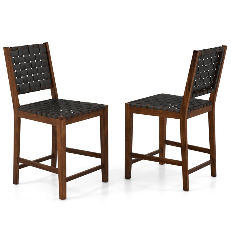 Tangkula Faux Leather Woven Bar Stools Set of 2/4 24 Inch Counter Height Bar Chairs with High Backrest Footrest, 1 of 9