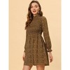 Allegra K Women's Ruffle Neck Long Sleeve A-Line Smocked Floral Dresses - 3 of 4
