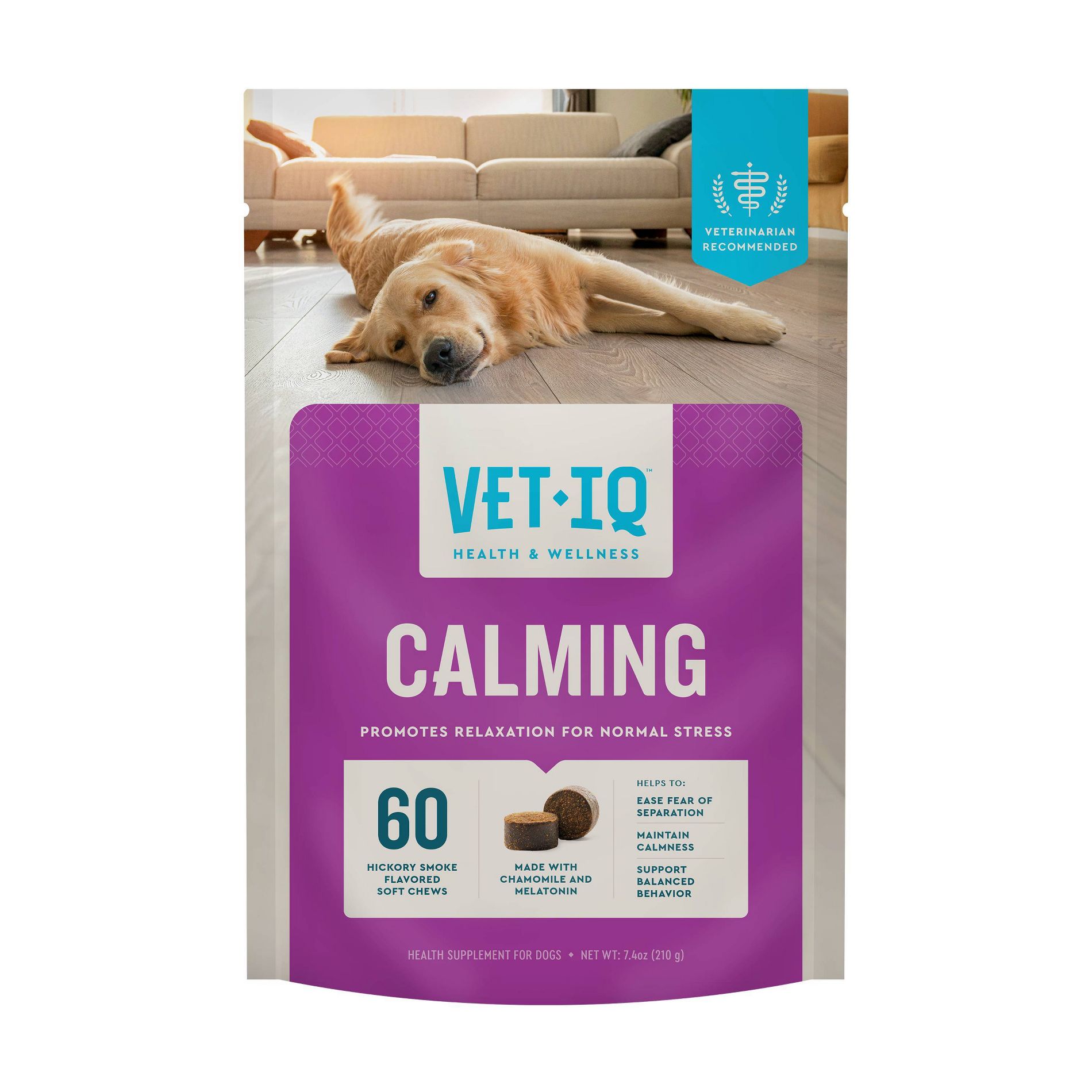 VetIQ Calming Chew Dog Supplements - Smoke - 60ct: Adult Dogs, Anxiety Relief, Soft Chews, Ready To Eat