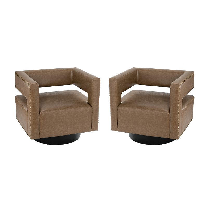 Set of 2 Francesca Comfy Swivel Barrel Chair for Bedroom with Nailhead Trim | ARTFUL LIVING DESIGN, 1 of 10