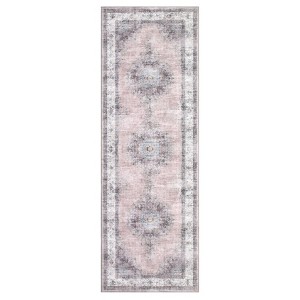 Vintage Distressed Floral Medallion Area Rug Machine Washable Soft Floor Carpet for Home Office - 1 of 4