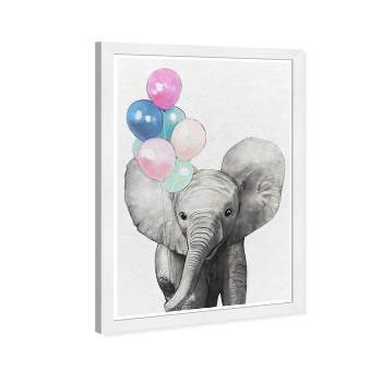 13" x 19" Baby Elephant with Balloons Colorful Animals Framed Wall Art Gray - Olivia's Easel
