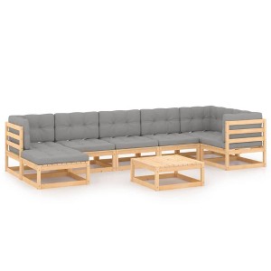vidaXL Patio Furniture Set 8 Piece Outdoor Sectional Sofa Solid Wood Pine - Natural With Cushions - 1 of 4