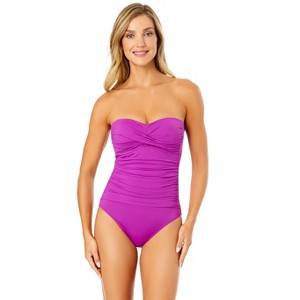 Women's Live In Color Twist Front Shirred One Piece Swimsuit - 1 of 4