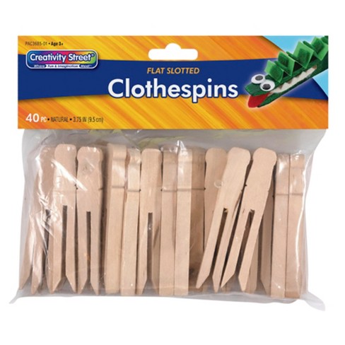 Creativity Street Wood Slotted Flat Clothespin, 3-3/4 in, Natural, Pack of  40