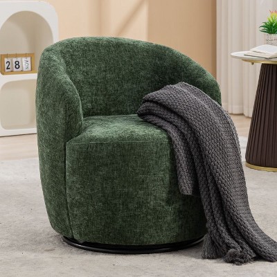 CAVINAS Chenille Fabric Swivel Accent Armchair, Barrel Chair with Black Powder Coating Metal Ring, for Living Room, Bedroom, Dining Room