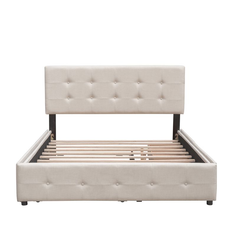 Queen Size Upholstered Storage Platform Bed with 2 Drawers and 1 Twin XL Trundle Bed-ModernLuxe, 4 of 14