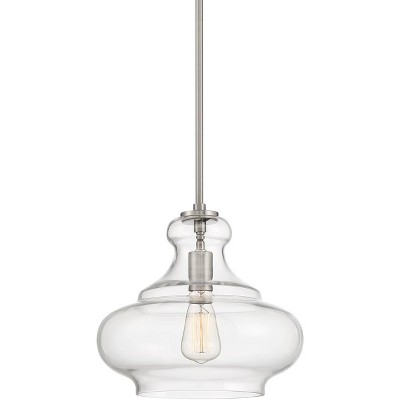 Possini Euro Design Brushed Nickel Pendant Light 12 3/4" Wide Modern Contemporary Clear Glass Dining Room Kitchen Island Hallway