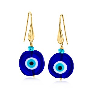 Ross-Simons Italian Tonal Blue Murano Glass Evil Eye Drop Earrings With 18kt Gold Over Sterling - 1 of 4