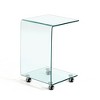 Spassway 24"H Clear Glass C-Shaped End Table with 4 Casters Slide Under Couch Table for Sofa TV Trays Small Side Table for Living Room Bedroom - 4 of 4