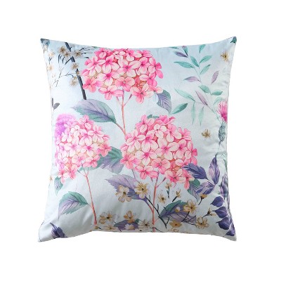 18"x18" Hydra Printed Velvet Square Throw Pillow Green/Pink - Crescent & Starlight: Indoor Decorative Cushion, Botanical Design, Zippered