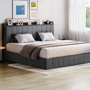 Upholstered Lift Up Storage Bed Frame with Headboard, Velvet Platform Bed with Wooden Slats & Metal Frame, Noise Free, No Box Spring Needed - 1 of 4