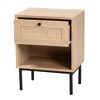 Baxton Studio Sherwin Mid-Century Modern Light Brown and Black 1-Drawer End Table with Woven Rattan Accent - 3 of 4