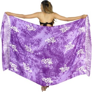 LA LEELA Women's Long Beachwear Holiday Swimsuit Swimwear Sarong Wrap Cover up Wraps One Size Purple, Floral - 1 of 4