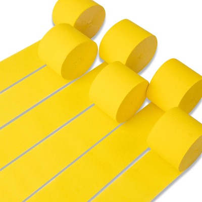 PartyWoo Crepe Paper Streamers Yellow 6 Rolls 492 ft 1.8 In x 82 Ft Roll