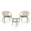 Christopher Knight Home Banya Outdoor Wicker and Iron 3 Piece Chat Set with Tempered Glass Table, Light Brown/Beige - 2 of 4