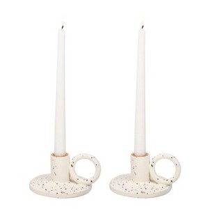 Elanze Designs Vintage Style Resin, Dining Table Centerpiece, Home Decor, Holders for Tapered Cles, Pack of 2, White  Black Speckles - 1 of 4