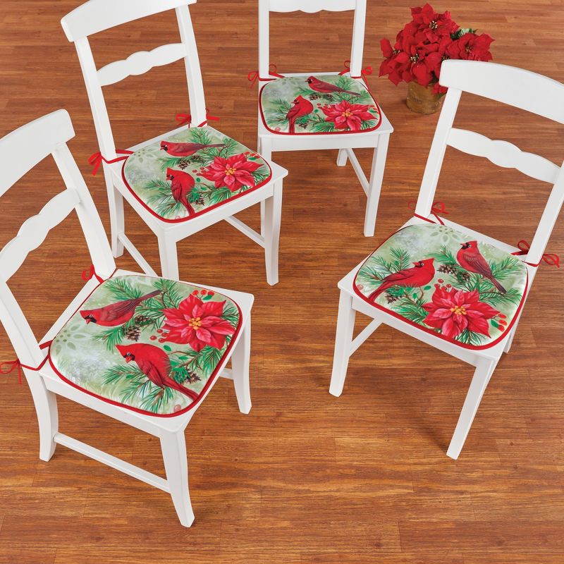 Collections Etc Colorful Festive Cardinal Seat Cushions - Set of 4 13.5 X 15.25 X 1, 2 of 3