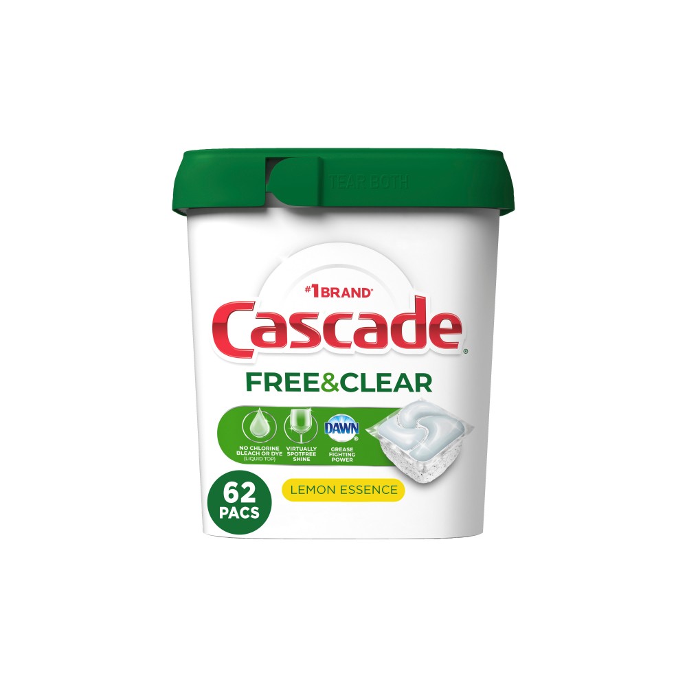 Cascade Lemon Essence Scent Free & Clear ActionPacs Dishwasher Detergent Pods - 62ct