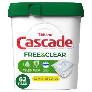 Cascade Lemon Essence Scent Free & Clear ActionPacs Dishwasher Detergent Pods - 62ct